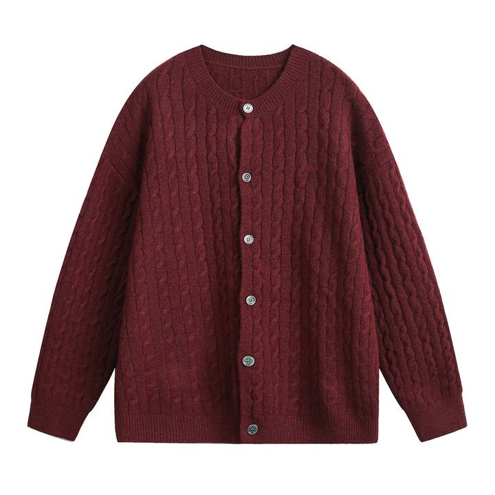 Women Oversize Cable Knit Cardigan with Round Neck, Textured Knit Surface and Pearl Buttons Mune Fashion