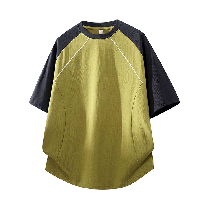 Men's Oversize Waffle Structure Raglan T-Shirt with Contrast Sleeves and Breathable Functional Jersey Mune Fashion
