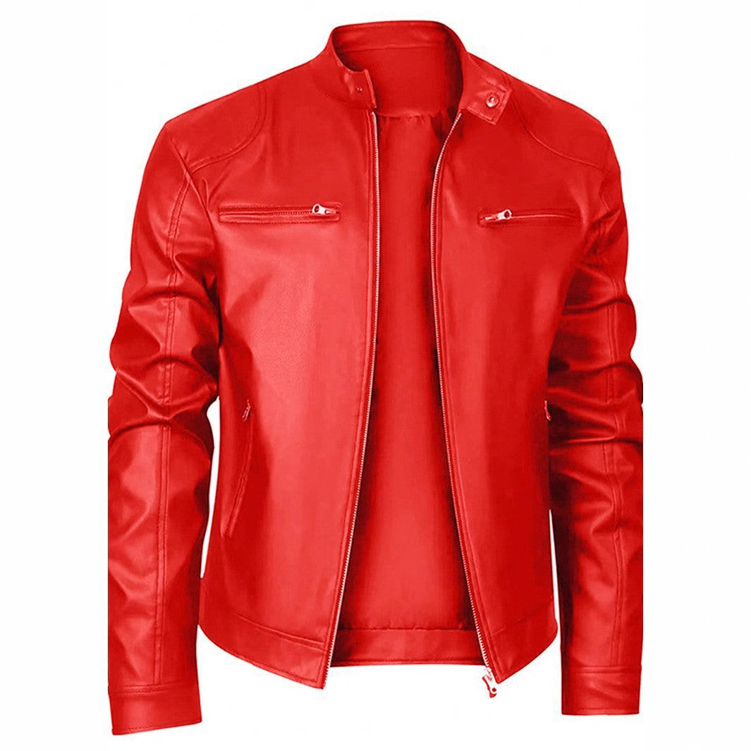 Men's slim faux leather biker jacket with stand-up collar, full zip and two chest pockets Mune Fashion