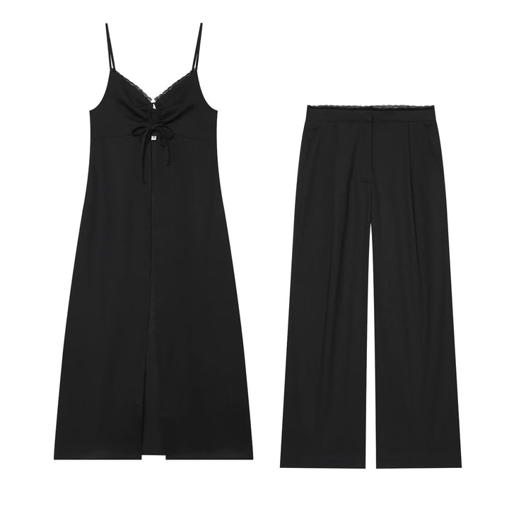 Ladies Wide Palazzo Pants with Elastic Lace Waistband and Elegant crease Mune Fashion