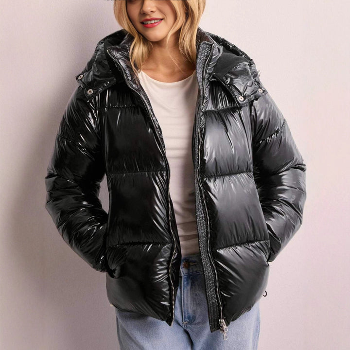 Women's High Gloss Padded Jacket with Hood