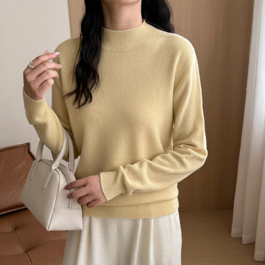 Women's Fine Fine Knit Sweater with Short Stand-Up Collar and Cashmere Look Mune Fashion