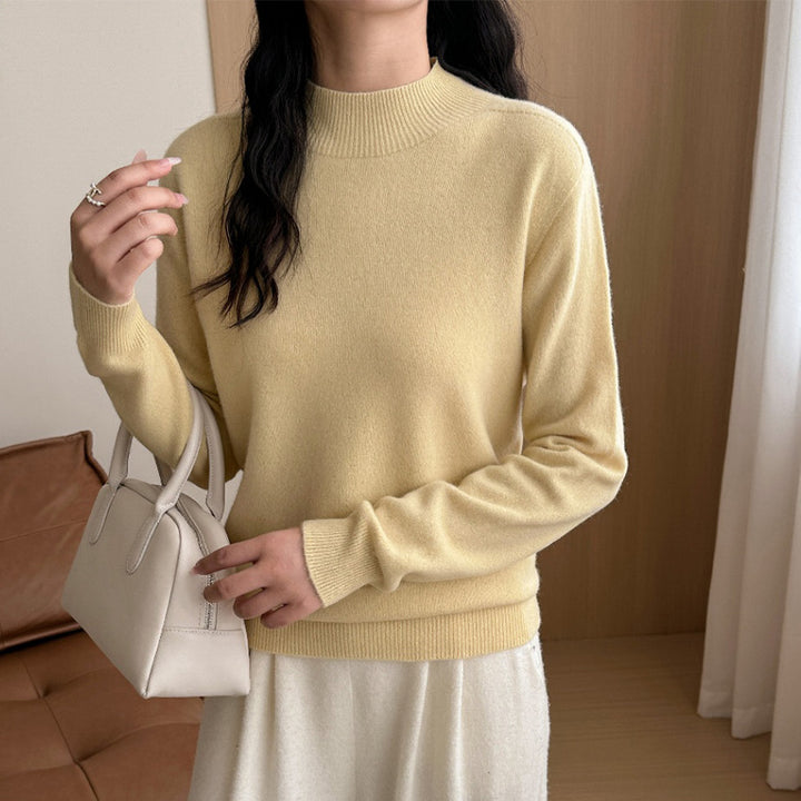Women's Fine Fine Knit Sweater with Short Stand-Up Collar and Cashmere Look Mune Fashion