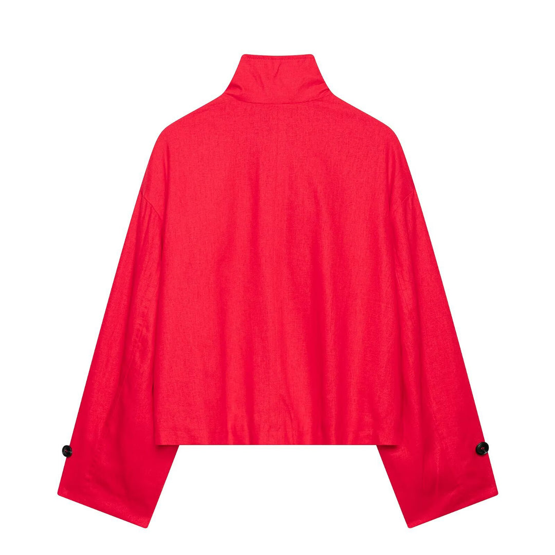 Women's 20+ short cape trench with stand collar and overlapping shoulder straps Mune Fashion