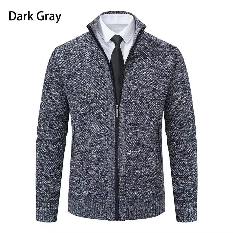 Men's melange knit zip jacket with high stand-up collar, fine texture and concealed side pockets Mune Fashion