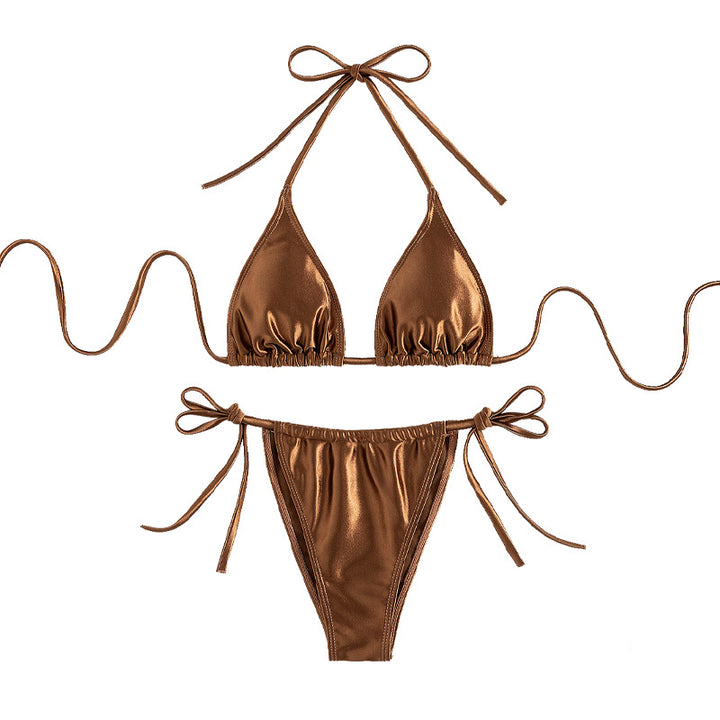 Ladies triangle bikini with high-quality shiny material and adjustable side ties Mune Fashion