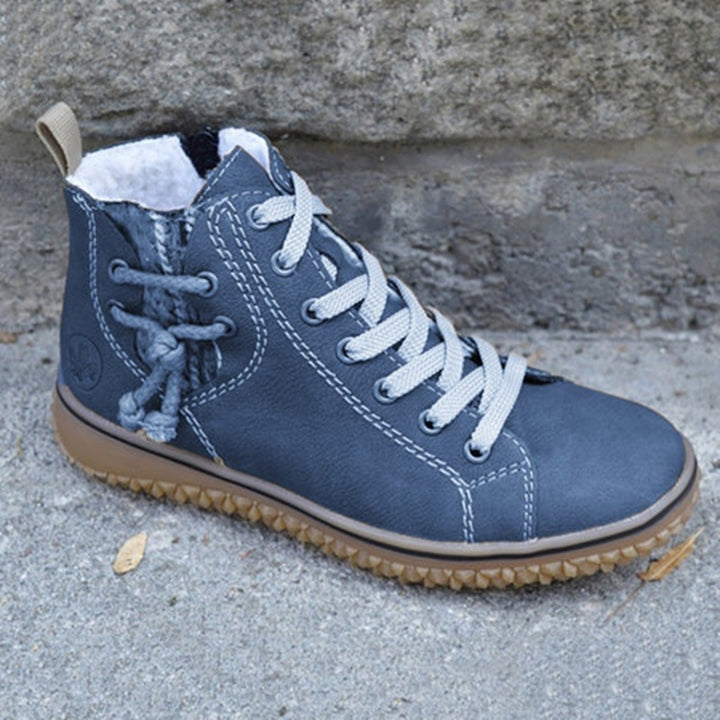 Women High-Top Sneaker-Boot with Side Zipper, Decorative Ankle Strap and Textured Rubber Sole Mune Fashion