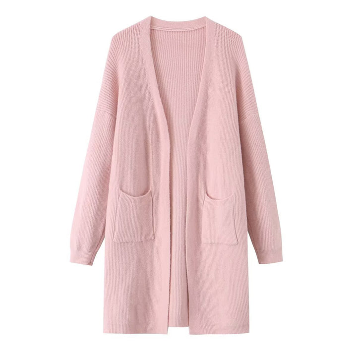 Ladies Longline Knit Cardigan with Patch Pockets and Open Front Mune Fashion