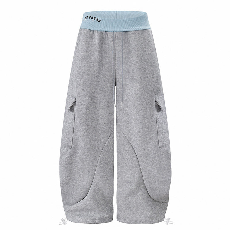 Women's Extra Wide Cargo Palazzo Sweatpants with High Comfort Waistband and Adjustable Hem