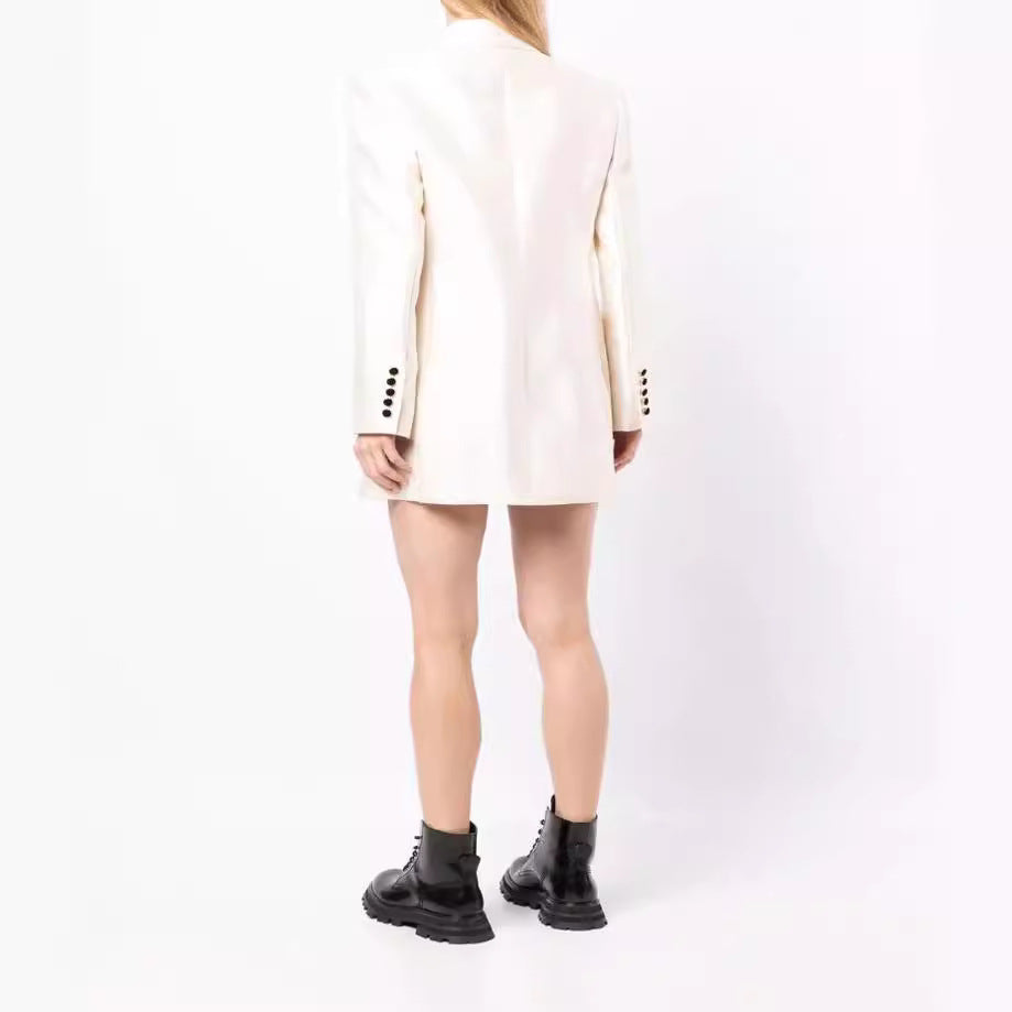 Women’s Short Blazer Dress in Tuxedo Style with Shawl Collar and Double-Breasted Mune Fashion