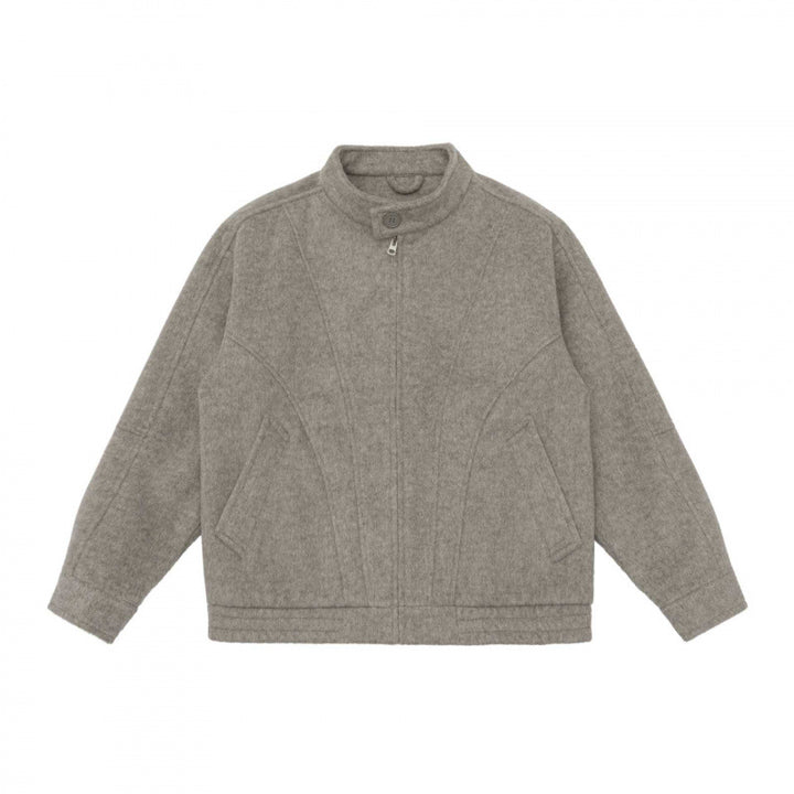 [Unisex] Boxy Wool Blend Zip Jacket in Overshirt Style with Short Stand-Up Collar Mune Fashion