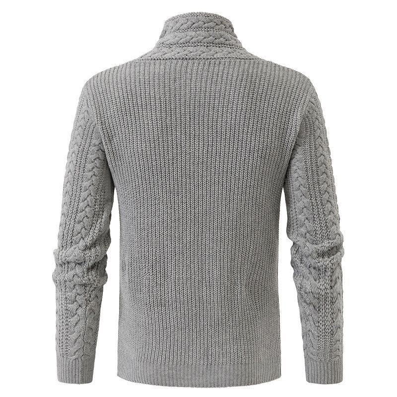Men's Structured Cable Knit Mock Neck Sweater with Asymmetrical Strap Decoration Mune Fashion