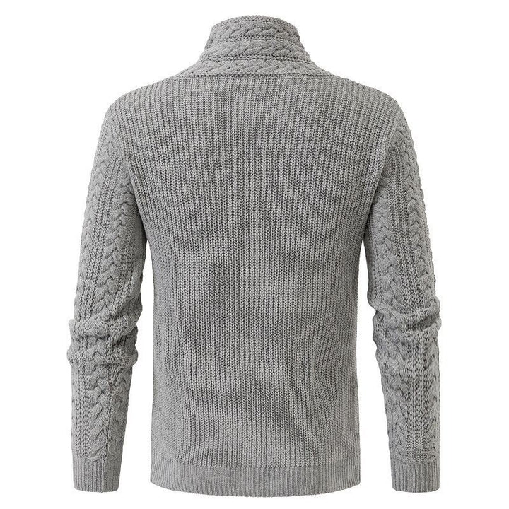 Men's Structured Cable Knit Mock Neck Sweater with Asymmetrical Strap Decoration Mune Fashion
