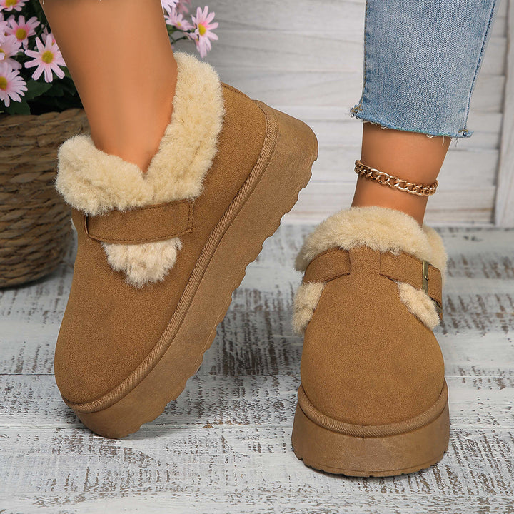 Women's Insulated Platform Slippers with Faux Fur Lining and Adjustable Buckle Strap Mune Fashion