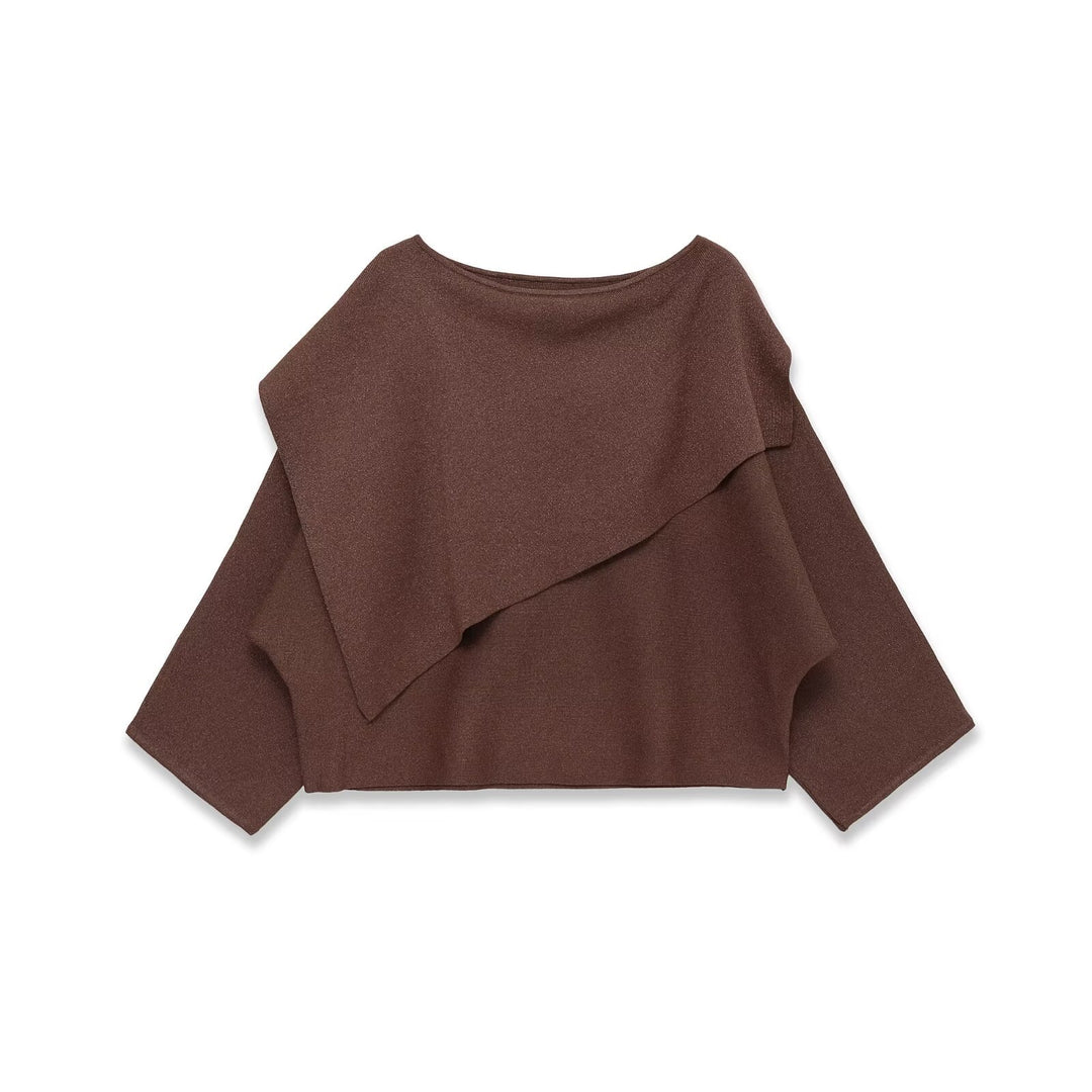Women's Oversized Knit Poncho with Asymmetrical Ruffle Collar Mune Fashion