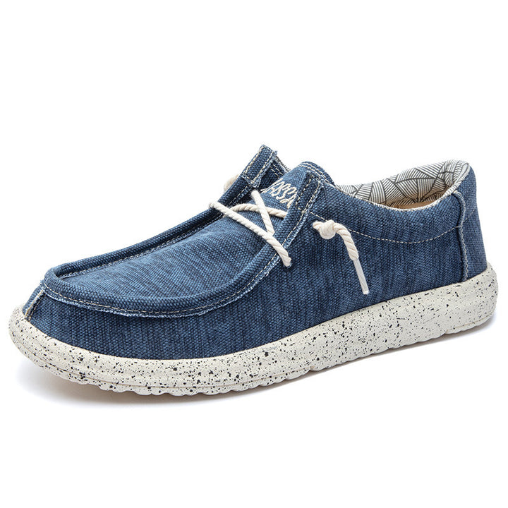 Men's Casual Canvas Moccasin Slipper with Braided Lacing and Spotted EVA Sole Mune Fashion