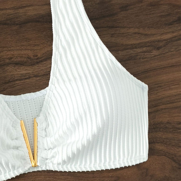 Ladies High-Waisted Bikini Set with Elegant Striped Pattern Mune Fashion