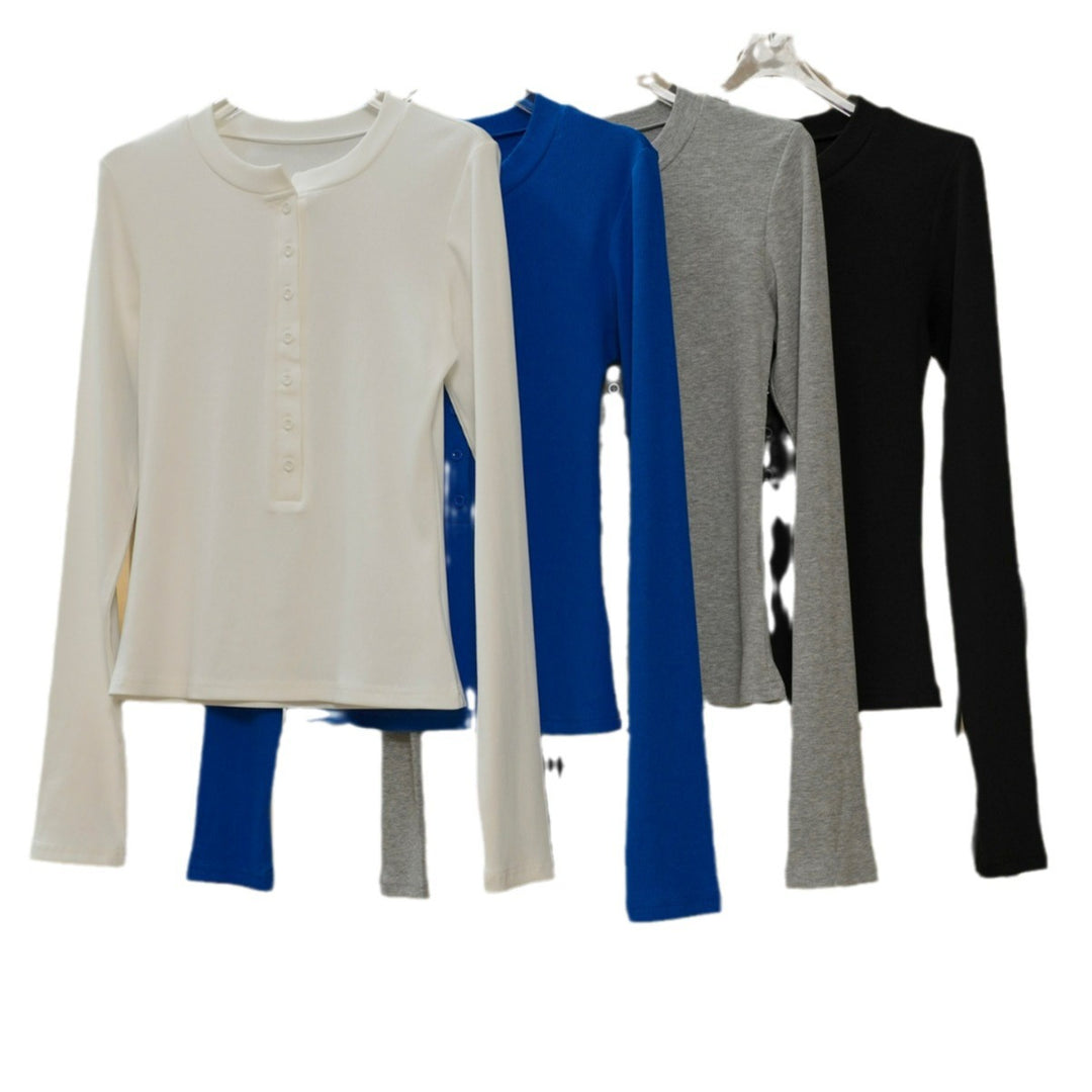 Women's Long Sleeve Henley Shirt with Button Placket and Slim Fit Mune Fashion
