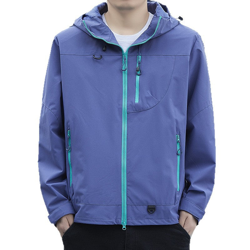 Men's lightweight Urban softshell hoodie jacket with contrasting zippers, chest pocket, and adjustable drawstring hem Mune Fashion