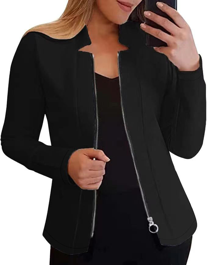 Women's Tailored Scuba Blazer with Stand-Up Collar and Full Zipper Mune Fashion