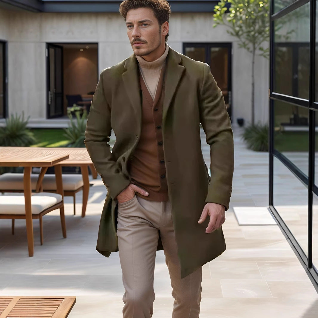 Men's medium-length wool blend coat with a slim silhouette and elegant button placket Mune Fashion
