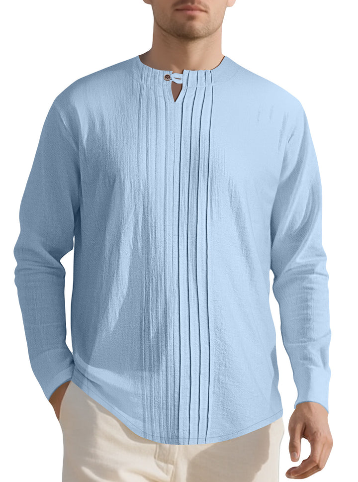 Men's Naan light structured tunic shirt with stand-up collar, pleats and loop button Mune Fashion
