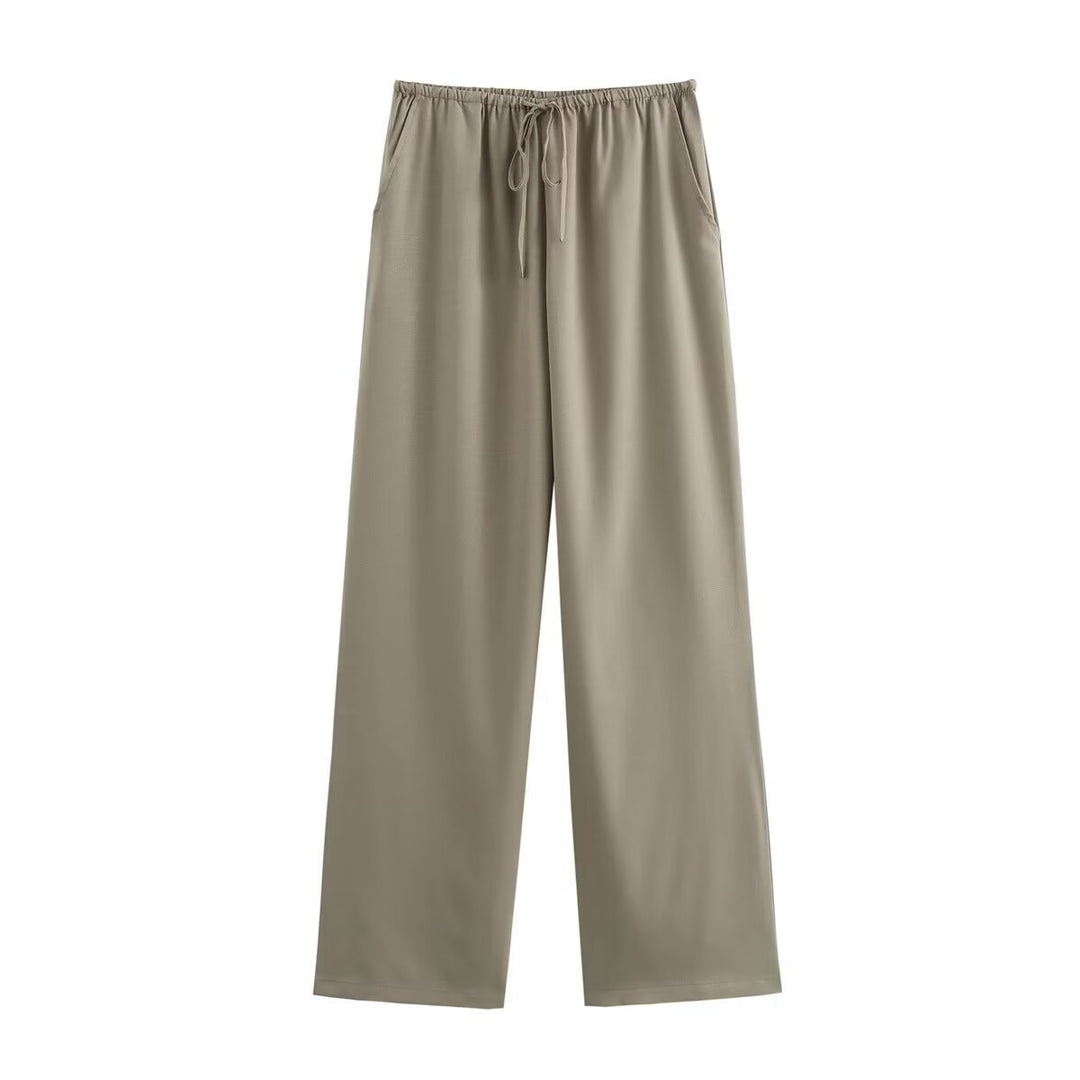Women's wide lounge pants with elastic drawstring waistband and side pockets Mune Fashion