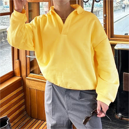 Unisex nano locker cut V-neck sweatshirt with shirt collar made of cotton fleece Mune Fashion