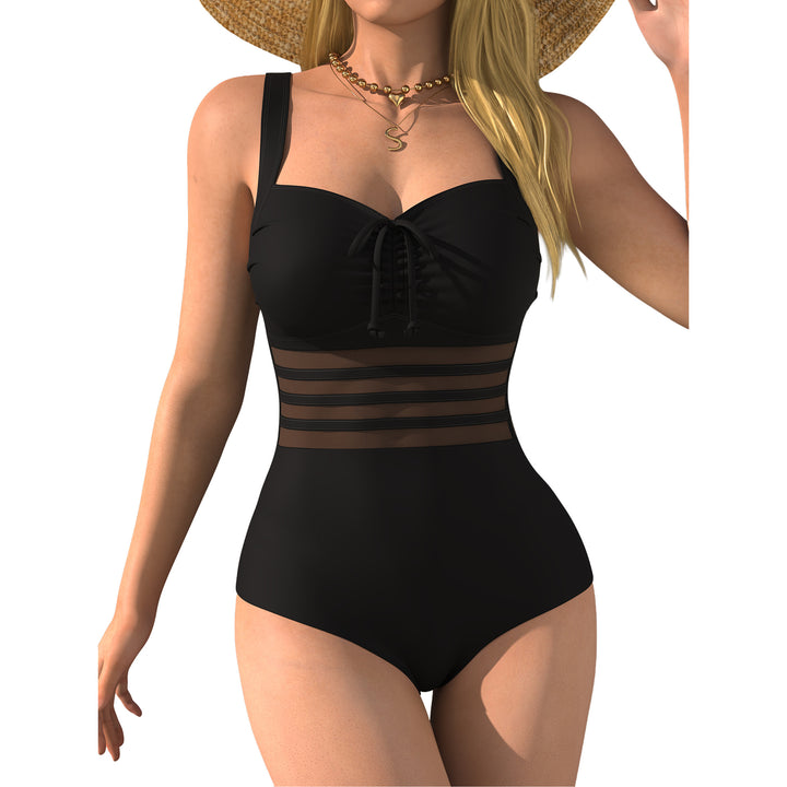 Women's one-piece swimsuit with elegant lacing and transparent inserts Mune Fashion