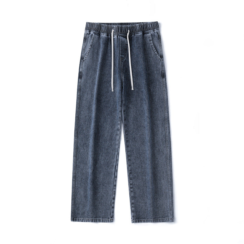 Men's Wide-Leg Denim Baggy Pants with Drawstring Waistband and Straight Hem Mune Fashion