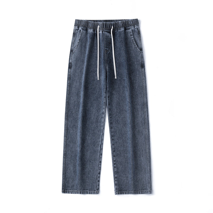 Men's Wide-Leg Denim Baggy Pants with Drawstring Waistband and Straight Hem Mune Fashion