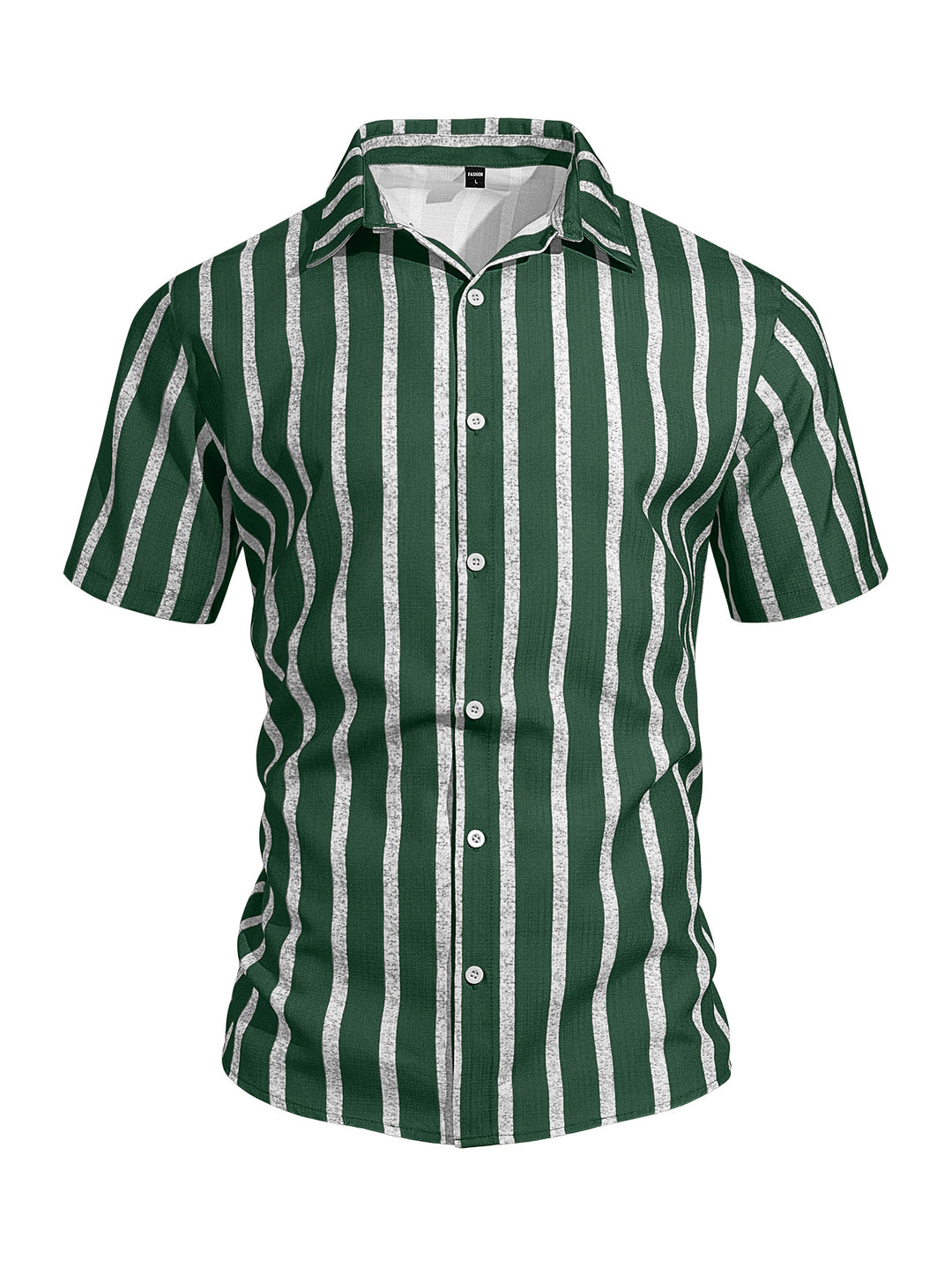Men's casual short sleeve shirt with vertical block stripes, open lapel collar, and lightweight cotton-linen blend Mune Fashion