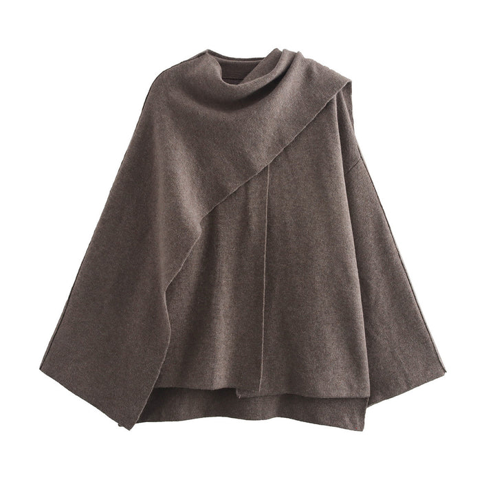 Women Asymmetrical Wool Blend Cape with Waterfall Collar and Loose Fall Mune Fashion