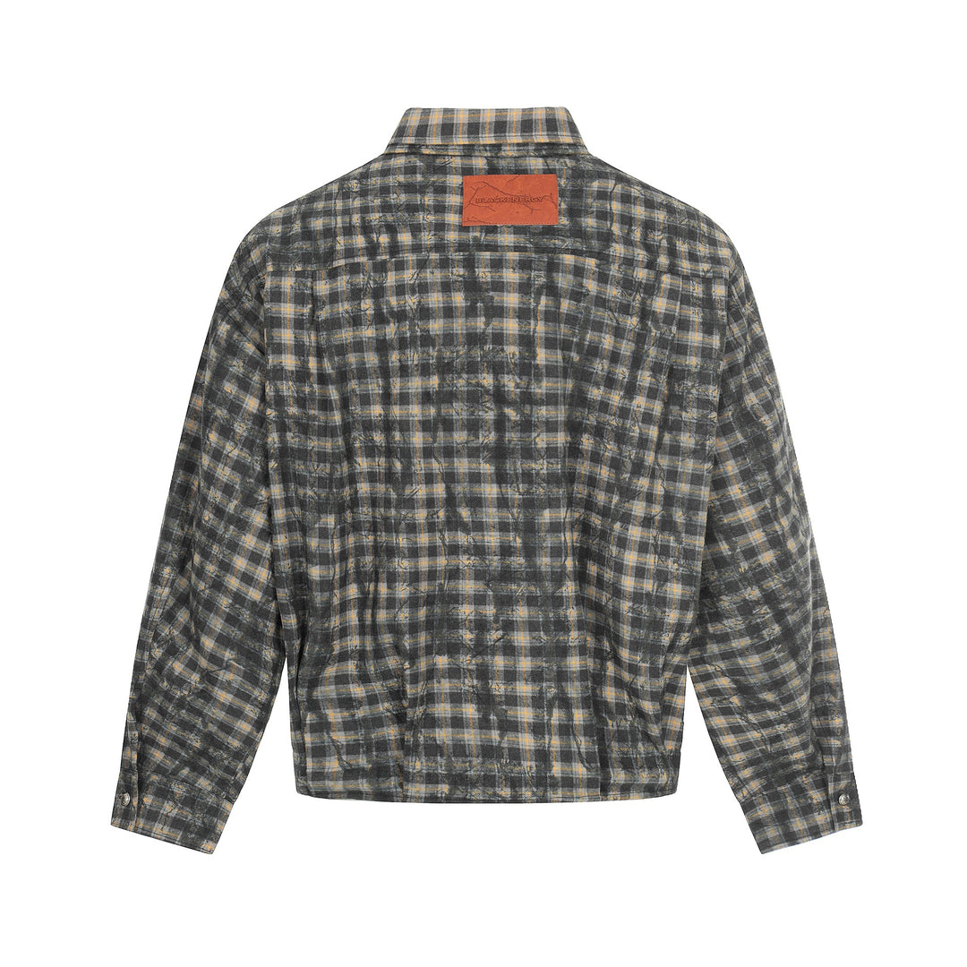 Men's Oversized Check Overshirt in Blouson Style with Distressed Finish Mune Fashion