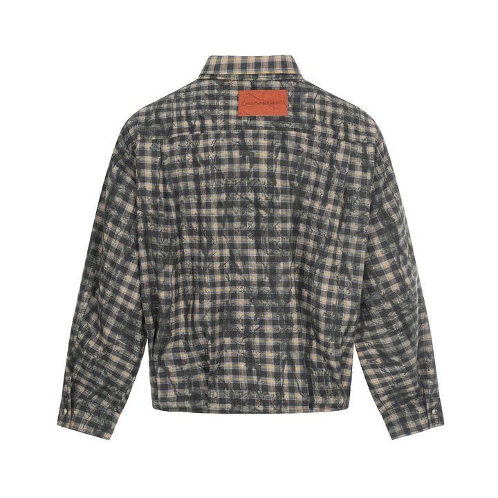 Men's Oversized Check Overshirt in Blouson Style with Distressed Finish Mune Fashion