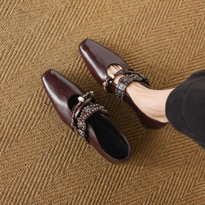 Women Embellished Loafer Mules with Square Toe and Pearl Strap Mune Fashion