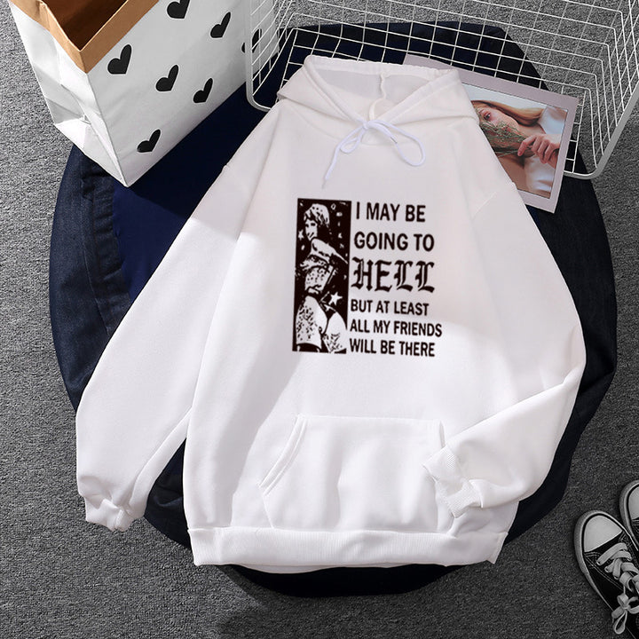 Women oversized hoodie with Gothic statement print and kangaroo pocket Mune Fashion