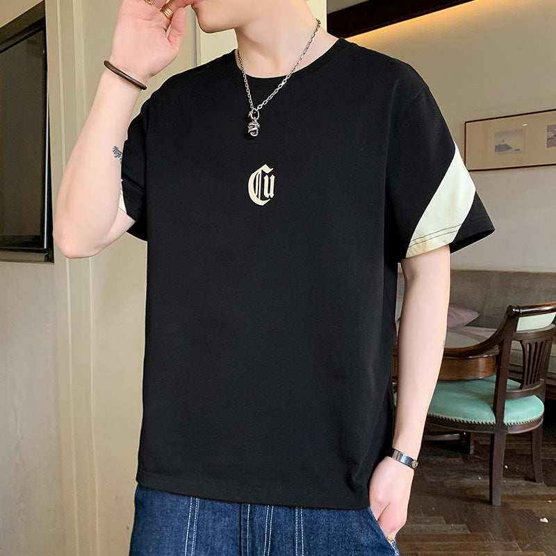 Men's Oversized Cotton T-Shirt with Contrast Sleeves and Gothic Logo Mune Fashion