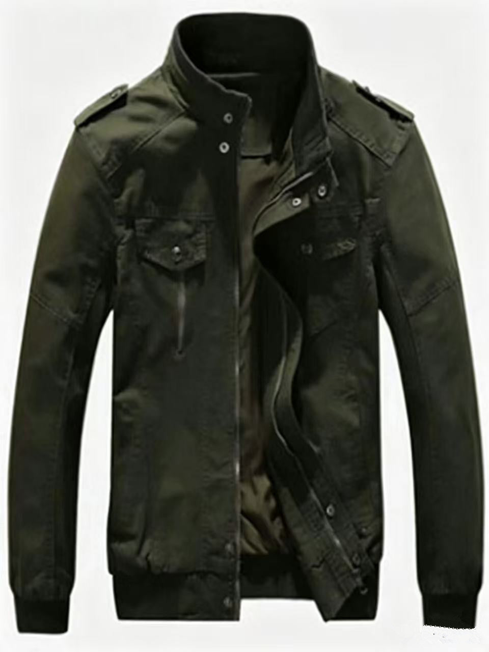Men's Military-Inspired Canvas Transition Jacket with Stand Collar and Epaulettes Mune Fashion