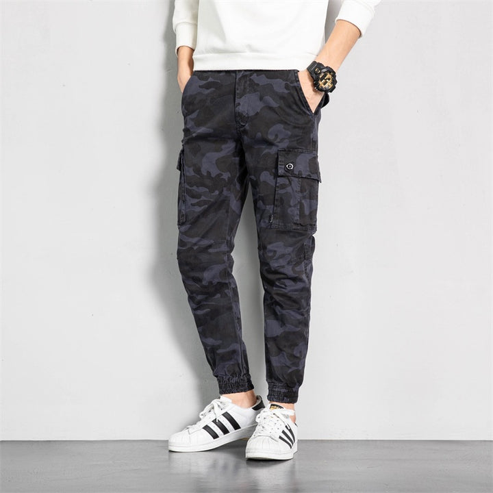 Men's Camouflage Cargo Jogging Pants in Tapered Fit with Elastic Waistband, Utility Pockets & Ribbed Ankle Cuffs Mune Fashion