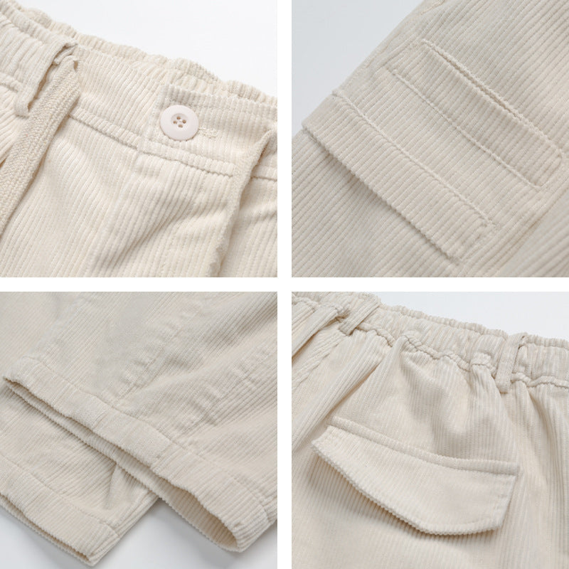 Women Wide High-Waisted Cord Pants in Culotte Cut with Drawstring and Patch Pockets Mune Fashion