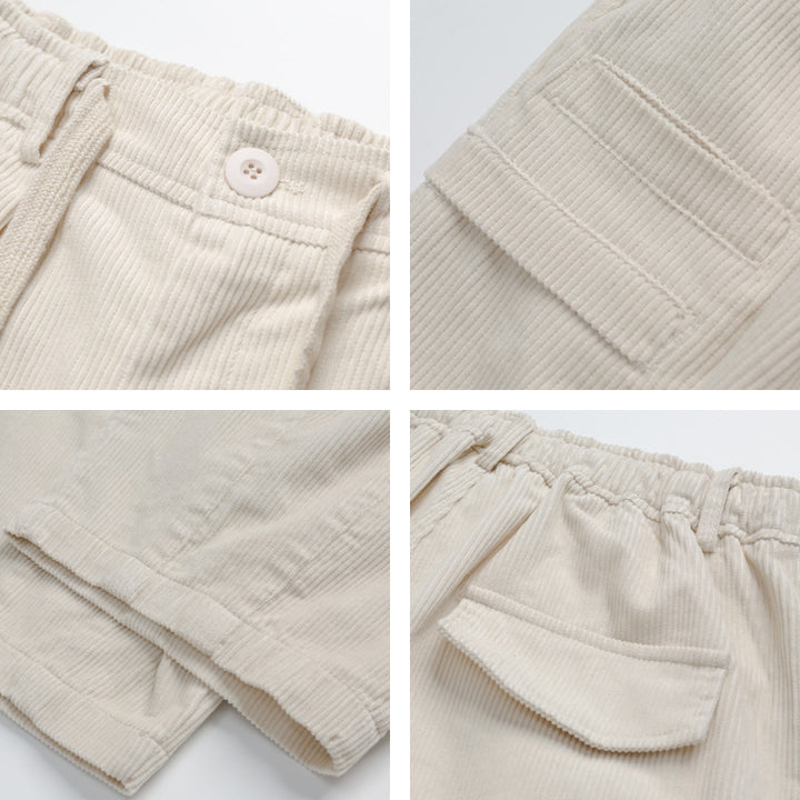 Women Wide High-Waisted Cord Pants in Culotte Cut with Drawstring and Patch Pockets Mune Fashion