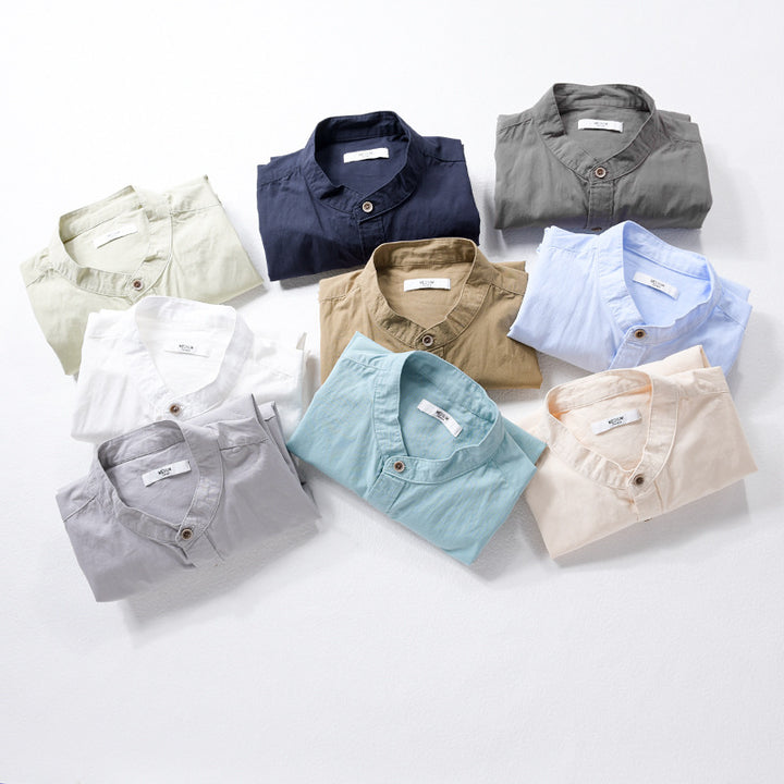 Men's shirt jacket in Mandarin style made of cotton twill, relaxed fit, with patch chest pocket and wooden buttons Mune Fashion