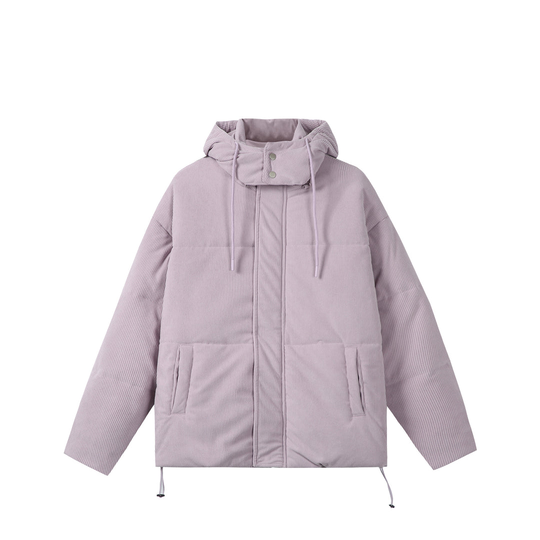 Unisex Quilted Cord Parka in Boxy Cut with High Collar and Drawstring Mune Fashion