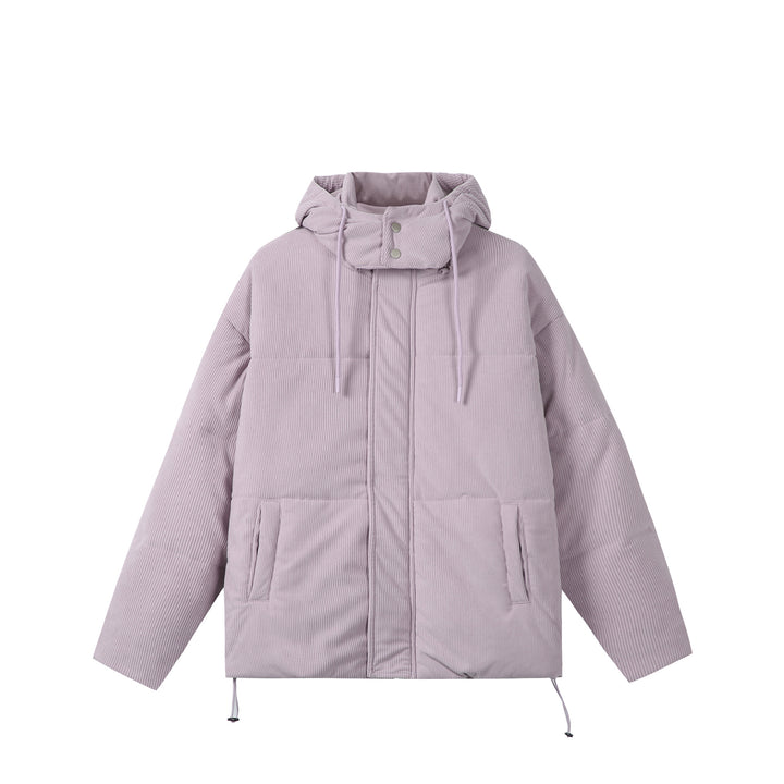 Unisex Quilted Cord Parka in Boxy Cut with High Collar and Drawstring Mune Fashion