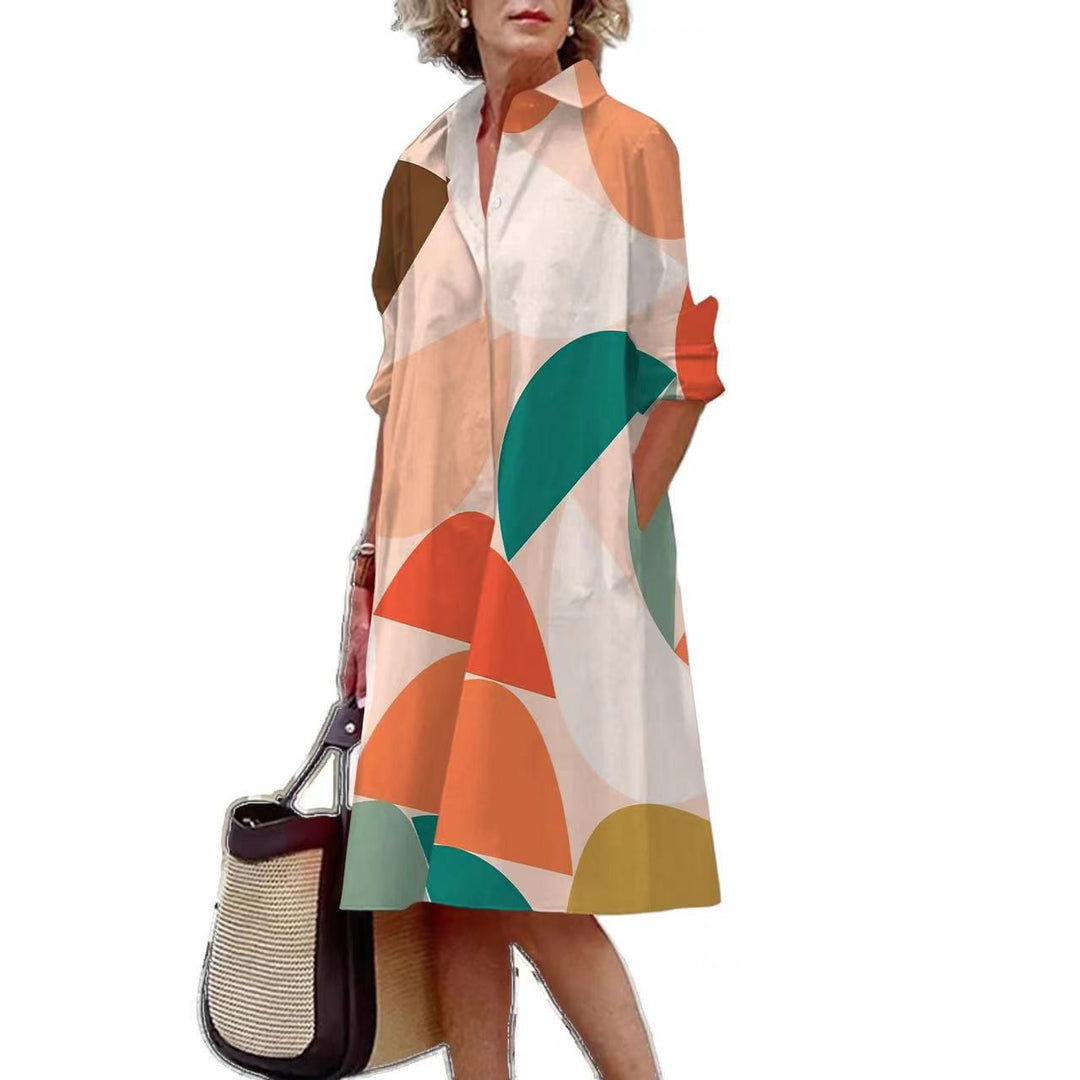 Ladies A-line shirt dress with rolled-up 3/4 sleeves and side pockets Mune Fashion