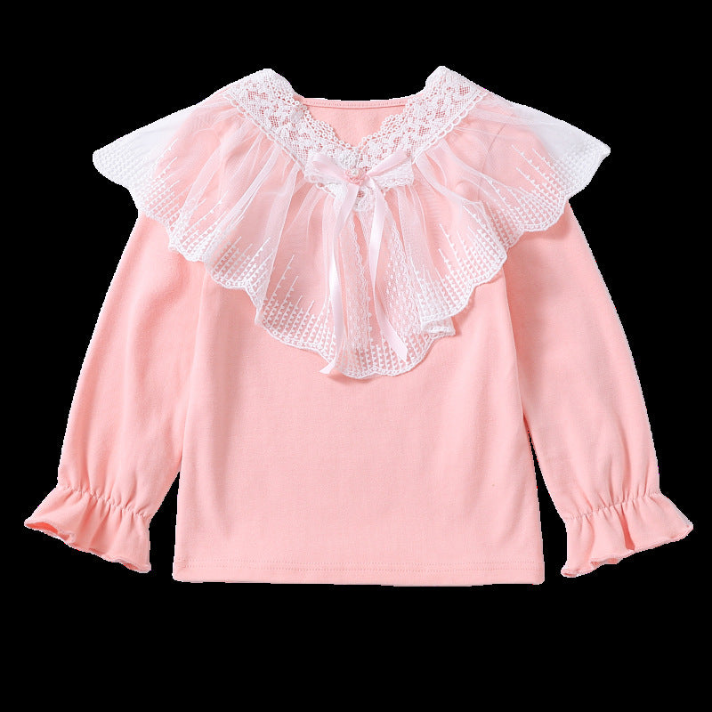 Girls long sleeve shirt with elegant lace decoration Mune Fashion