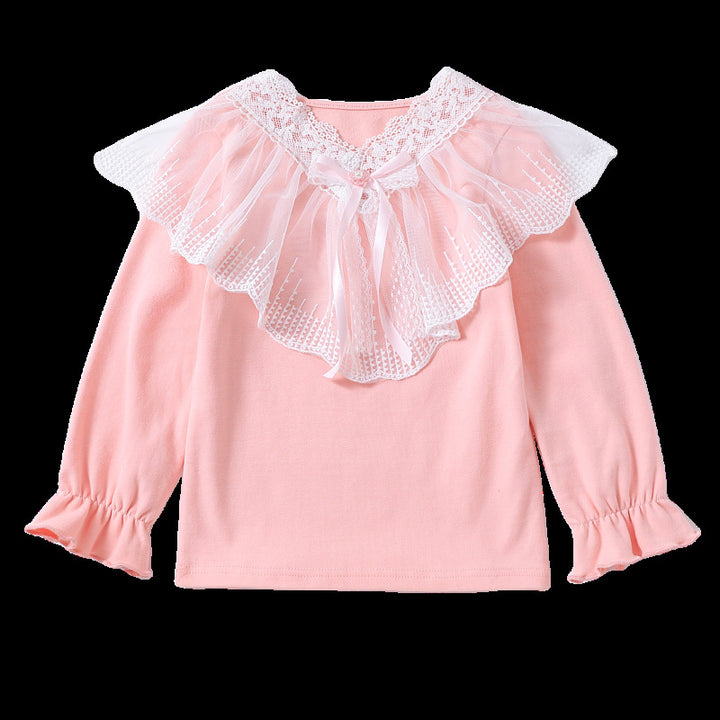 Girls long sleeve shirt with elegant lace decoration Mune Fashion