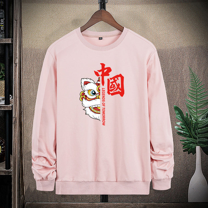 Men's sweatshirt with traditional lion dance motif and round neckline Mune Fashion