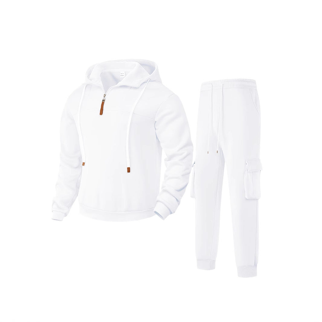 Men's two-piece sweat set with hood, elastic waistband, and patch cargo pockets Mune Fashion